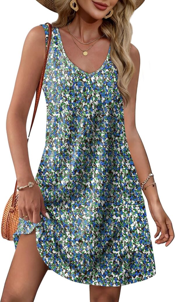 OFEEFAN Womens Summer Dresses 2025 Loose V Neck Sleeveless Sundresses Swimsuit Coverup with Pockets Floral/Plain/Eyelet - Image 2