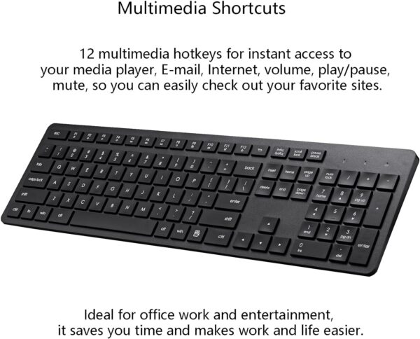 Wireless Keyboard and Mouse Combo, 2.4G Silent Cordless Keyboard Mouse Combo for Windows Chrome Laptop Computer PC Desktop, 106 Keys Full Size with Number Pad, 1600 DPI Optical Mouse (Black) - Image 6