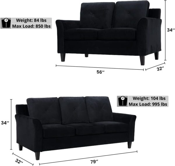 Raelynn Button Tufted Sofa &Loveseat Black Modern Sofa Set - Microfiber Living room sets for Small Spaces Sofa Cama para Sala Modernos Baratos, Durable Sturdy Living Room Furniture Tool-Free Assembly - Image 3