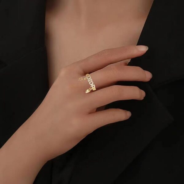 18k Gold Plated Adjustable Rings - Chunky Heart, Cross, T Bar & Butterfly Rings with Cubic Zirconia Diamonds - Size 5-8 - Image 5