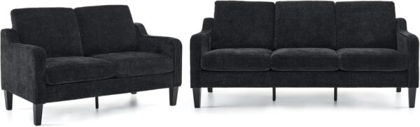 VINGLI Loveseat Sofa Set for Living Room, Mid-Century Modern Couch and Love Seat Set,53" Loveseat+71" Small Couch for Bedroom Sofa Furniture for Small Spaces Apartment (Black) - Image 4