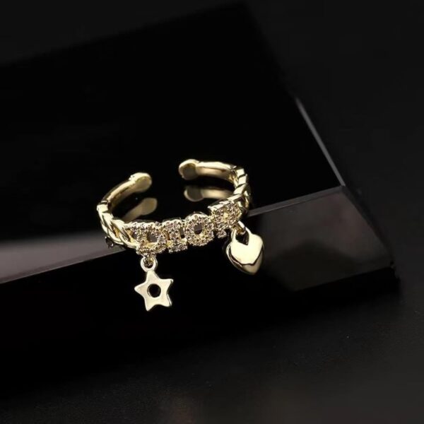 18k Gold Plated Adjustable Rings - Chunky Heart, Cross, T Bar & Butterfly Rings with Cubic Zirconia Diamonds - Size 5-8 - Image 3