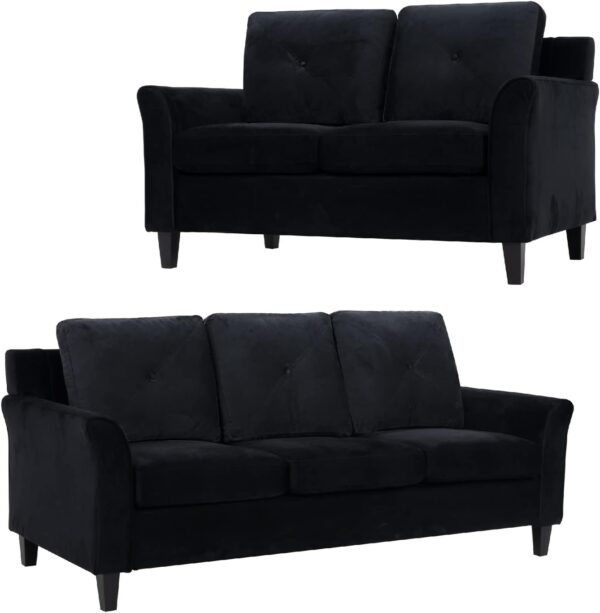 Raelynn Button Tufted Sofa &Loveseat Black Modern Sofa Set - Microfiber Living room sets for Small Spaces Sofa Cama para Sala Modernos Baratos, Durable Sturdy Living Room Furniture Tool-Free Assembly - Image 4