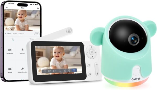 Baby Monitor with Camera and Audio, 1080P Baby Camera Monitor WiFi Smartphone App Control Night Vision 4.3” Screen 2-Way Talk Temperature & Humidity Sensor Lullabies Motion & Cry Detection iOS/Android - Image 2