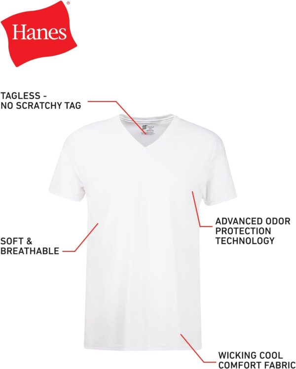 Hanes Mens Cotton, Moisture-wicking V-neck Tee Undershirts, Multiple Packs And Colors - Image 6