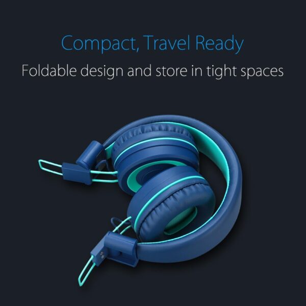 Kids Headphones - noot products K11 Foldable Stereo Tangle-Free 3.5mm Jack Wired Cord On-Ear Headset for Children/Teens/Boys/Girls/Smartphones/School/Kindle/Airplane Travel/Plane/Tablet (Navy/Teal) - Image 5