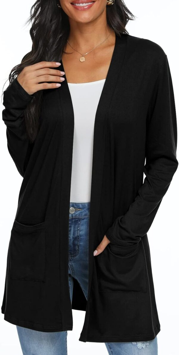 Womens Casual Lightweight with Pocketes Long Sleeve Open Front Cardigan - Image 2