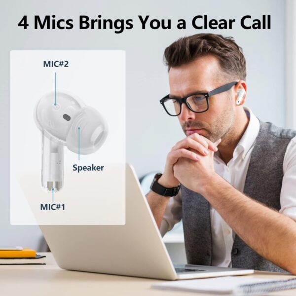 A40 Pro Wireless Earbuds, 50Hrs Playtime Bluetooth Earbuds Built in Noise Cancellation Mic with Charging Case, Bluetooth Headphones with Stereo Sound, IPX7 Waterproof Ear Buds for iPhone - Image 3