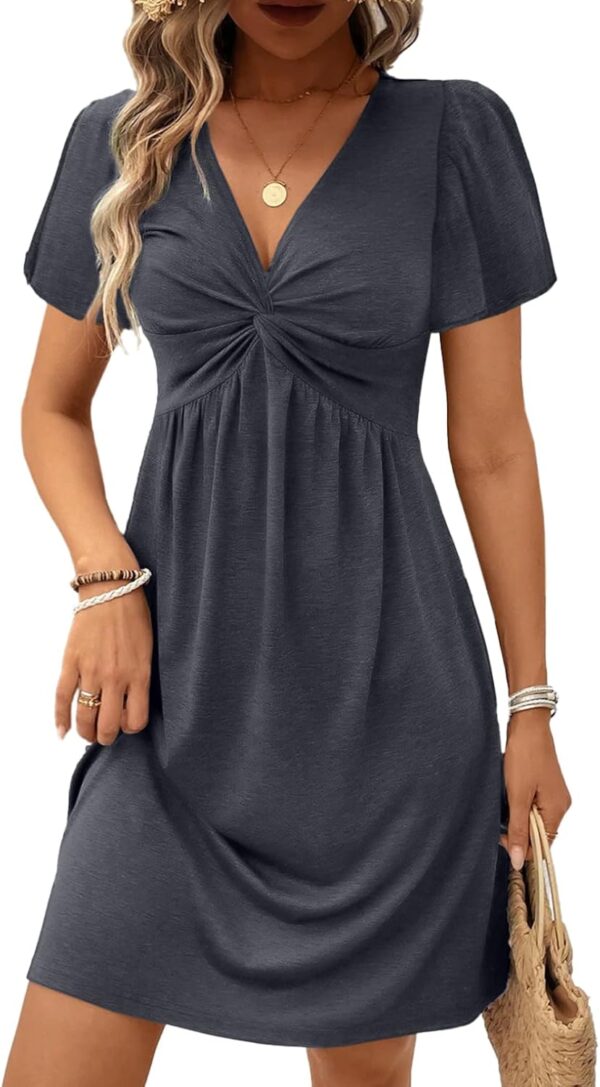 Acelitt Womens Casual Summer Twist Front V Neck Short Sleeve Mini Dress, S-XXL - Image 2