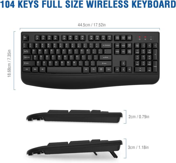 EDJO Wireless Keyboard, 2.4G Ergonomic Full Size Wireless Computer Keyboard with Wrist Rest for Windows, Mac OS Desktop/Laptop/PC（Black） - Image 7