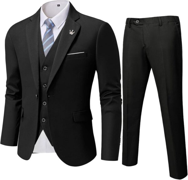 MY'S Men's 3 Piece Slim Fit Suit Set, One Button Solid Jacket Vest Pants with Tie - Image 2