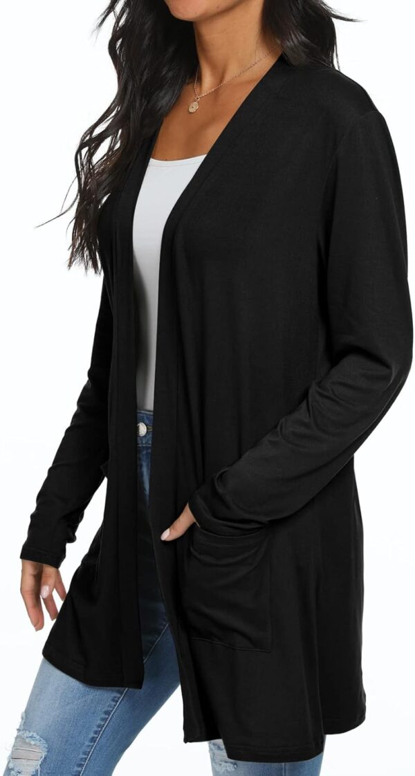 Womens Casual Lightweight with Pocketes Long Sleeve Open Front Cardigan - Image 5