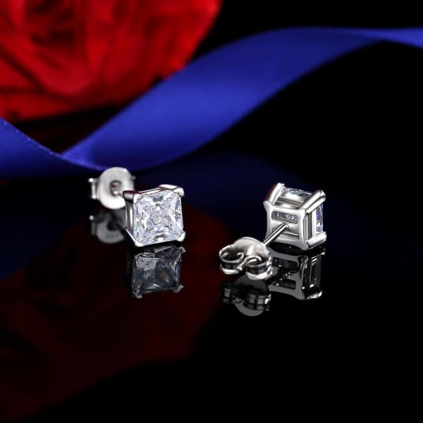 925 Sterling Silver 2-4 Carat Lab Simulation Diamond Stud Earrings 5A Cubic Zirconia Stud Earrings Hypoallergenic White Gold Plated, Perfect Jewelry Gifts - Image 4