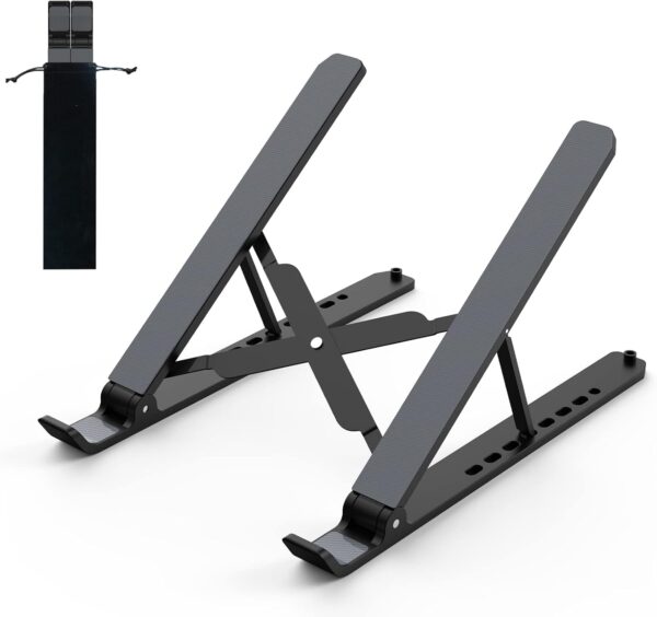 Laptop Stand for Desk, Adjustable Laptop Riser ABS+Silicone Foldable Portable Laptop Holder, Ventilated Cooling Notebook Mount Computer Stand for 10-15.6” Laptops,Tablets-Black - Image 2