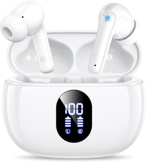 Wireless Earbuds, Bluetooth Ear Buds with Big Bass Stereo Sound, 48 Hours Playtime, Lightweight in-Ear Fit Earphones, IPX7, Hands-Free Calls with AI for iPhone, Android, Pad, Sports, Workout White - Image 2