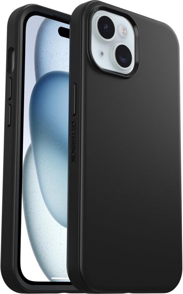 OtterBox iPhone 16e, 15, 14, & 13 Symmetry Series Case - BLACK, snaps to MagSafe, ultra-sleek, raised edges protect camera & screen (ships in polybag) - Image 2