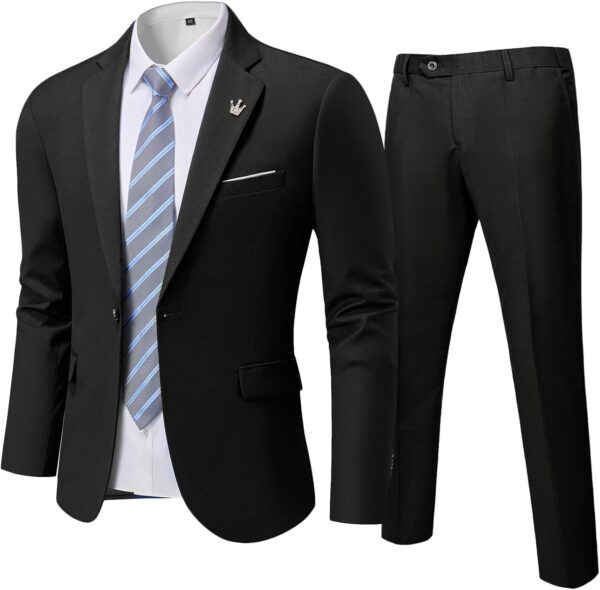 MY'S Men's 2 Piece Slim Fit Suit, One Button Jacket Pants Set with Tie - Image 2