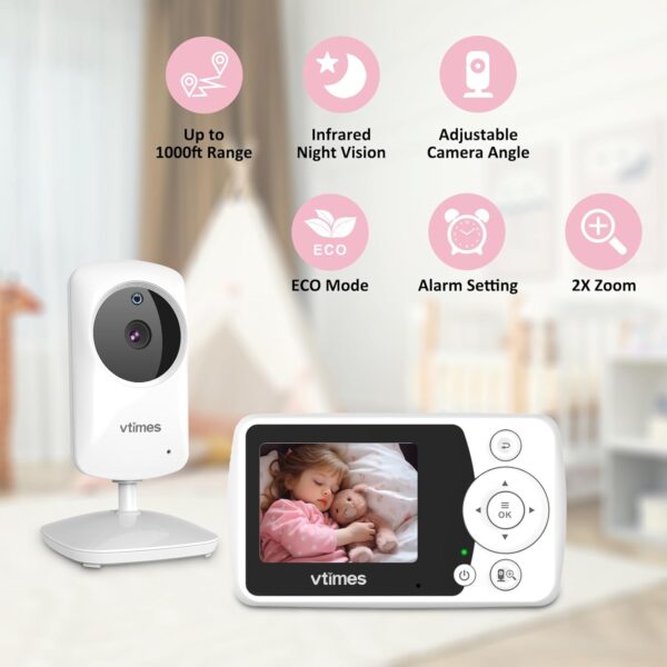 Baby Monitor with Camera and Audio, Video Baby Monitor No WiFi Night Vision, 2.4" LCD Screen Portable Baby Camera VOX Temperature Sensor Lullaby Alarm 1000ft Range, Ideal for Baby/Elderly/Pet - Image 4