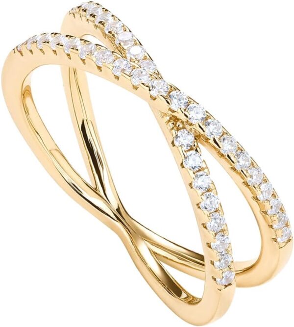 PAVOI 14K Gold Plated X Ring Simulated Diamond CZ Criss Cross Ring for Women - Image 2