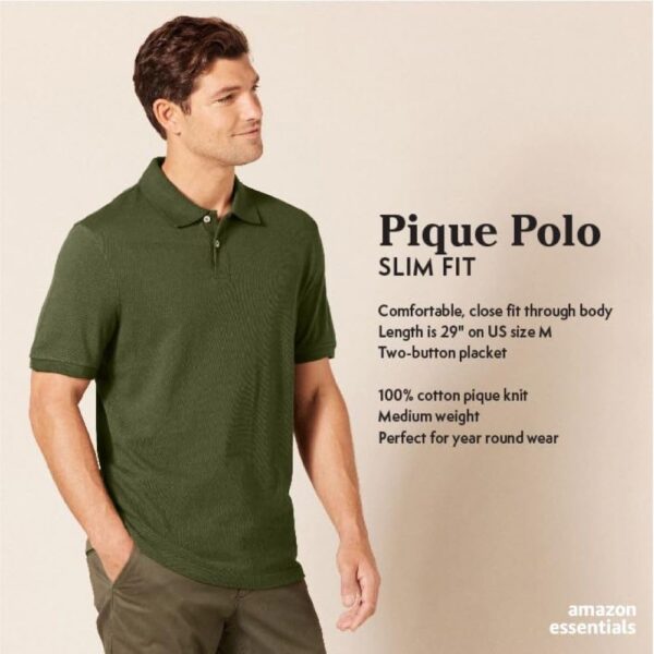 Amazon Essentials Men's Polo Shirts Short Sleeve, Slim-Fit Cotton Pique - Image 3