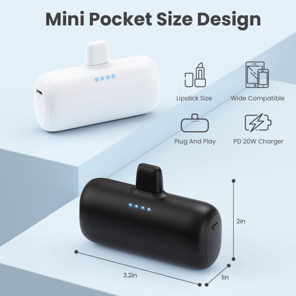 [2-Pack] Mini Portable Charger for iPhone,5200mAh Ultra Compact PD Fast Charging Power Bank,Plug-in Battery Pack Travel Cordless Phone Charger,Compatible with iPhone 14/14Pro/13/12/11/X/8/7/6plus etc - Image 5