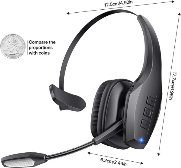 Trucker Bluetooth Headset, Wireless Headset with Mic, Bluetooth Headset with Dual Noise Cancelling Microphone & Mute Button, 55Hrs Working Time PC Headset for Cell Phones, Computer, Truck Driver - Image 10