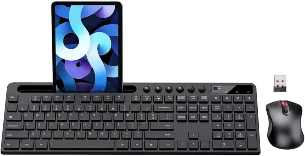 Wireless Keyboard and Mouse Combo, MARVO 2.4G Ergonomic Wireless Computer Keyboard with Phone Tablet Holder, Silent Mouse with 6 Button, Compatible with MacBook, Windows (Black) - Image 2