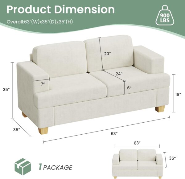 Fiona's magic 5 Seats Sofa Couch Set, 2 Piece Set Comfy Sofa Couch, 3 Seater & Loveseat Sofa with Deep Seats, Couch for Living Room, Modern Sleeper Couch, White Chenille - Image 3