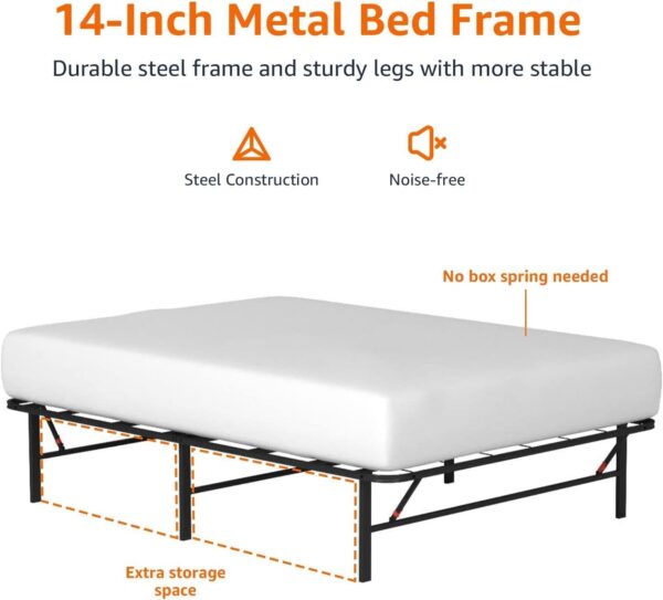 Amazon Basics Bed Frame with Storage, Foldable Metal Platform, Sturdy Steel, No Box Spring Needed, 14 inches High, Tool-Free Setup, Full Size, Black - Image 6