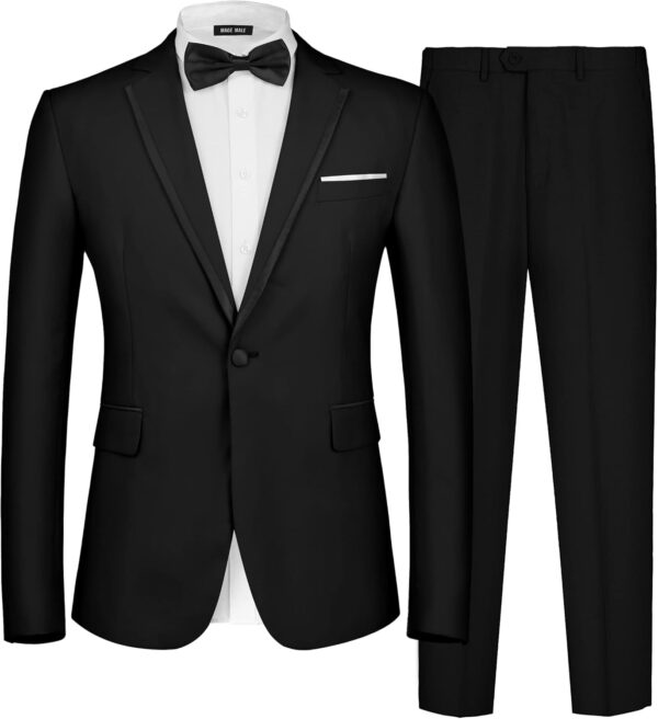 MAGE MALE Men's 2 Piece Suit One Button Slim Fit Formal Wedding Prom Tuxedo Suits Blazer Pants with Bow Tie Set - Image 2