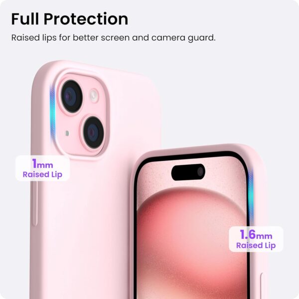 ORNARTO Compatible with iPhone 15 Case 6.1, Slim Liquid Silicone 3 Layers Full Covered Soft Gel Rubber Phone Case, Anti-Scratch Shockproof Protective Cover 6.1 Inch, Chalk Pink - Image 5