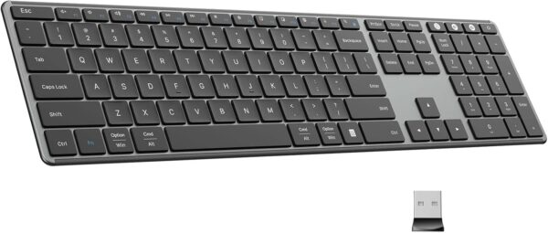 AUSDOM 2.4G Wireless Bluetooth Keyboard Full Size, Quiet Slim Multi-Device Rechargeable Cordless QWERTY Keyboard with Number Pad, Low Profile Silent Flat Universal Keyboard for Computer/Mac/Windows - Image 2