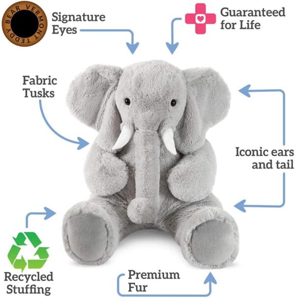 Vermont Teddy Bear Giant Elephant Stuffed Animal – 4 Foot Big Stuffed Elephant Plush from Giant Cuddle Collection Collectible Plushie for All Ages – Finished in The USA - Image 7