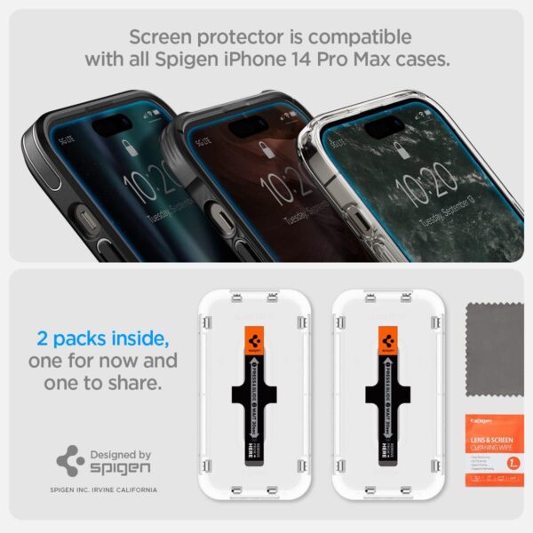 Spigen Tempered Glass Screen Protector [GlasTR EZ FIT] designed for iPhone 14 Pro Max [Case Friendly] - Sensor Protection / 2 Pack - Image 8