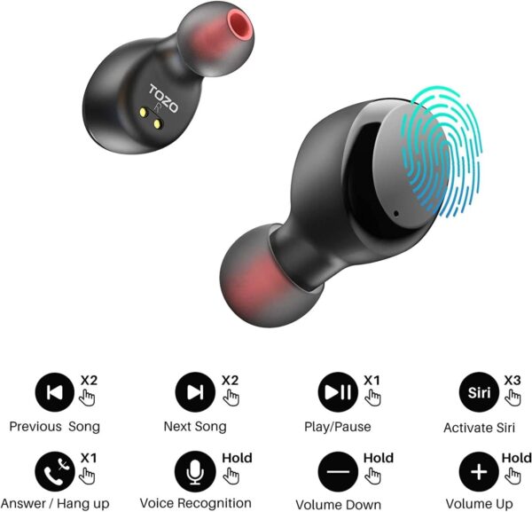 TOZO T6 True Wireless Earbuds Bluetooth 5.3 Headphones 45H Long Playtime, Wireless Charging Case, IPX8 Waterproof Stereo Earphones, Built-in Mic Calls, Headset Premium Deep Bass 32 Preset EQs via APP - Image 10