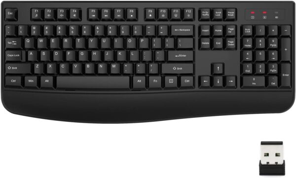 EDJO Wireless Keyboard, 2.4G Ergonomic Full Size Wireless Computer Keyboard with Wrist Rest for Windows, Mac OS Desktop/Laptop/PC（Black） - Image 2