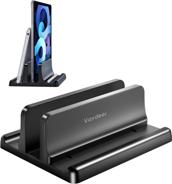 Vaydeer Vertical Laptop Stand Holder Plastic Adjustable Desktop Notebook Dock Space-Saving 3 in 1 for All MacBook Pro Air, Mac, HP, Dell, Microsoft Surface, Lenovo, up to 17.3 inches (Black) - Image 2