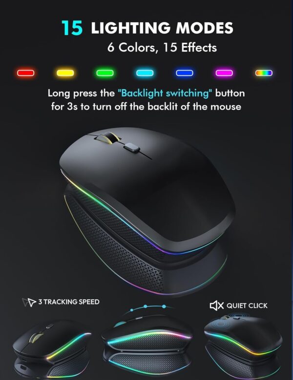 Wireless Keyboard and Mouse Combo - RGB Backlit, Rechargeable & Light Up Letters, Full-Size, Ergonomic Tilt Angle, Sleep Mode, 2.4GHz Quiet Keyboard Mouse for Mac, Windows, Laptop, PC, Trueque - Image 6