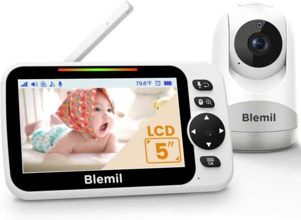 Baby Monitor with 30-Hour Battery, 5" Large Split-Screen Video Baby Monitor with Camera and Audio, 3500mAh Battery, Remote Pan/Tilt/Zoom Camera, Two-Way Talk, Night Vision, Lullabies, No WiFi - Image 2