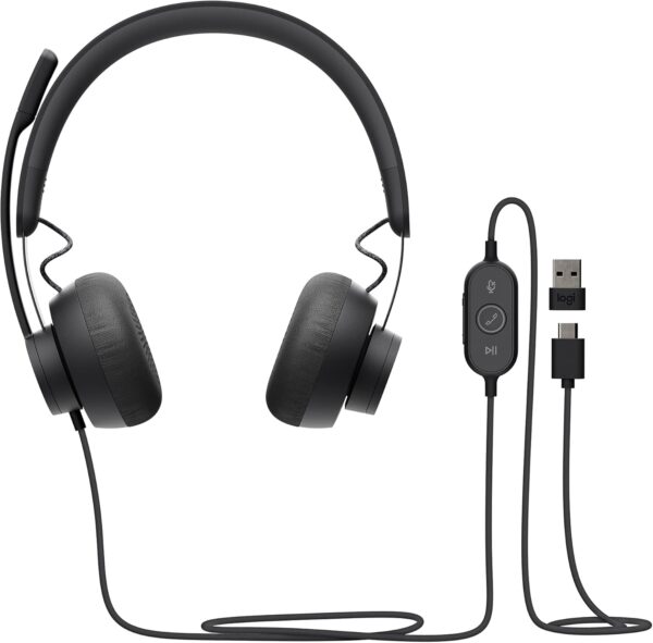 Logitech Zone 750 Wired On-Ear Headset with Advanced Noise-canceling Microphone, Simple USB-C and Included USB-A Adapter, Plug-and-Play Compatibility for All Devices - Image 2