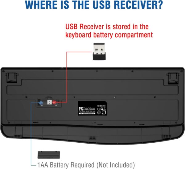 EDJO Wireless Keyboard, 2.4G Ergonomic Full Size Wireless Computer Keyboard with Wrist Rest for Windows, Mac OS Desktop/Laptop/PC（Black） - Image 6