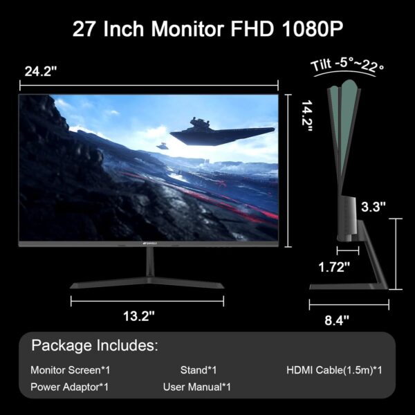 SANSUI 27 Inch Computer Monitor Full HD 1920 x 1080P 100Hz Free SYNC with HDMI, VGA Interface 100 x 100 mm VESA Mountable - Image 9