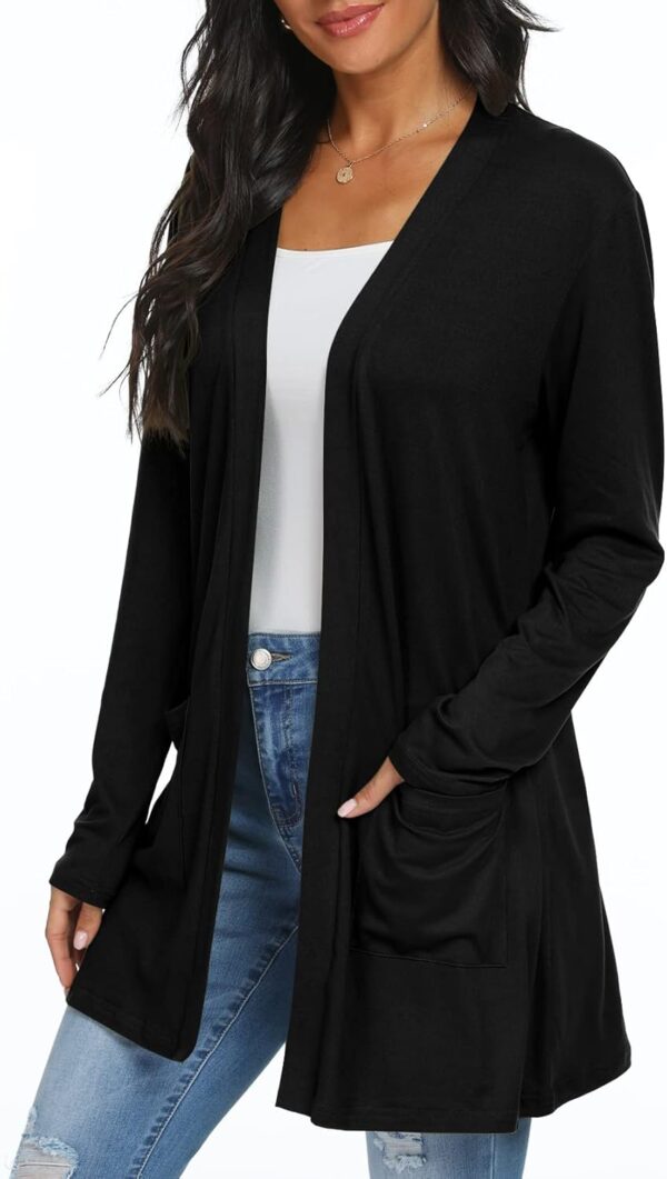 Womens Casual Lightweight with Pocketes Long Sleeve Open Front Cardigan - Image 4