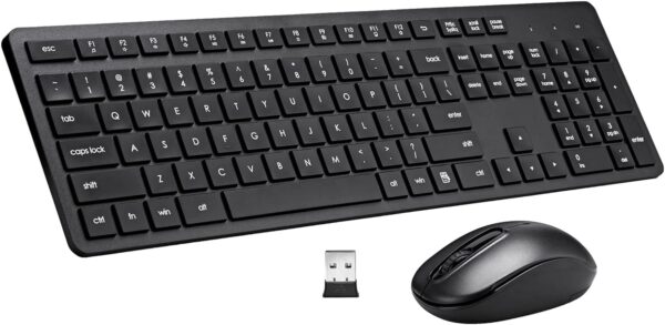 Wireless Keyboard and Mouse Combo, 2.4G Silent Cordless Keyboard Mouse Combo for Windows Chrome Laptop Computer PC Desktop, 106 Keys Full Size with Number Pad, 1600 DPI Optical Mouse (Black) - Image 2