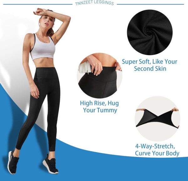 High Waisted Leggings for Women - No See Through Tummy Control Cycling Workout Yoga Pants with Pockets Reg & Plus - Image 4