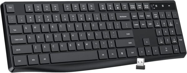 Lovaky MK98 Wireless Keyboard, 2.4G Ergonomic, Computer Keyboard, Enlarged Indicator Light, Full Size PC Keyboard with Numeric Keypad for Laptop, Desktop, Surface, Chromebook, Notebook, Black - Image 2