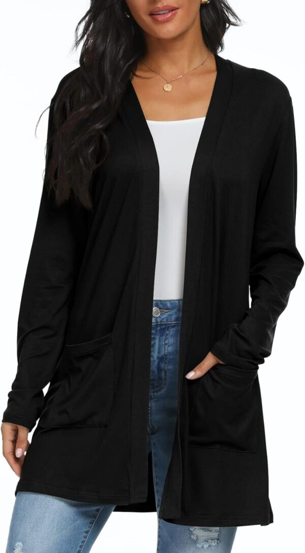 Womens Casual Lightweight with Pocketes Long Sleeve Open Front Cardigan - Image 3