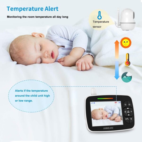 ANMEATE Child Monitor with Distant Pan-Tilt-Zoom Digital camera,Giant Show Video Child Monitor with Digital camera and Audio |Infrared Night time Imaginative and prescient |Two Manner Speak | Room Temperature| Lullabies and 960ft Vary（Black） - Image 6