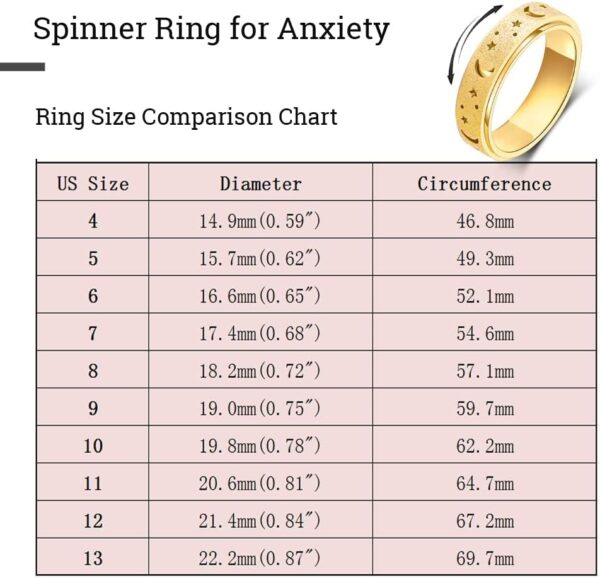 OreilleStar Anxiety Ring Spinner Fidget Thumb Ring Gold Stainless Steel Band Moon Star Fidget Toys Adults - Image 7