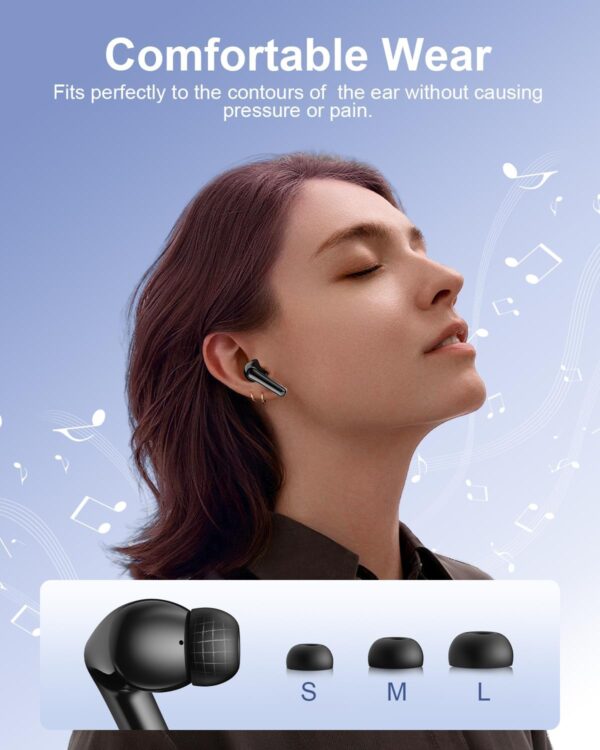 Wireless Earbuds Bluetooth Headphones, Ear Buds with Deep Bass, 40H Long Playtime, Power Display, IPX7 Waterproof in Ear Earphone with Mic for Phone Tablet Sports Workout, Black - Image 7